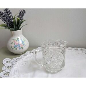 Vintage Crystal Creamer Pitcher, Pinwheel Cut Glass Milk Jug, Small Cream Jug